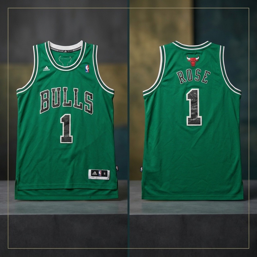 Adidas Derrick Rose Chicago Bulls #1 Green St Patricks Day Swingman Jersey Men M